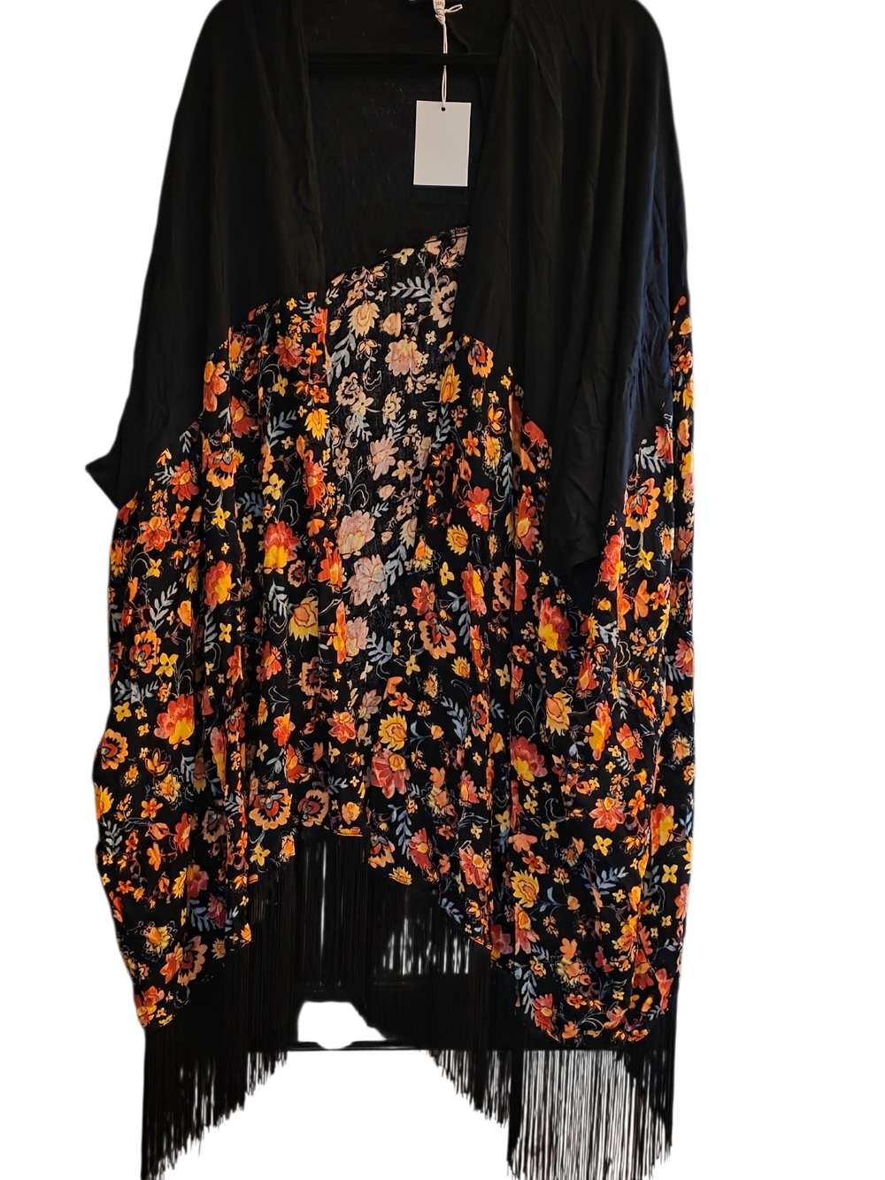 Jessica Simpson Black Boho Fringe Kimono plus size 3/4x nwt